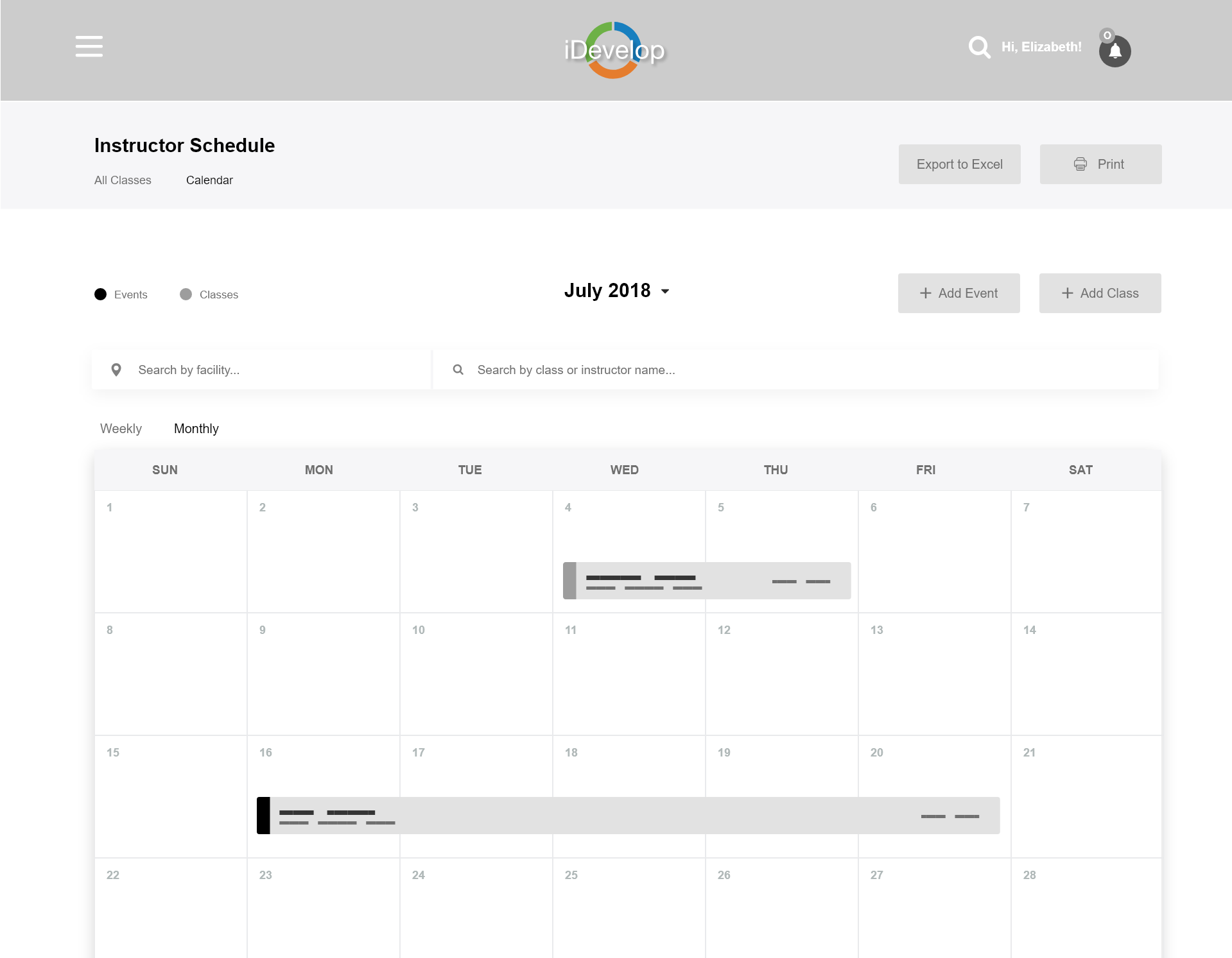 iDevelop Calendar Wireframe